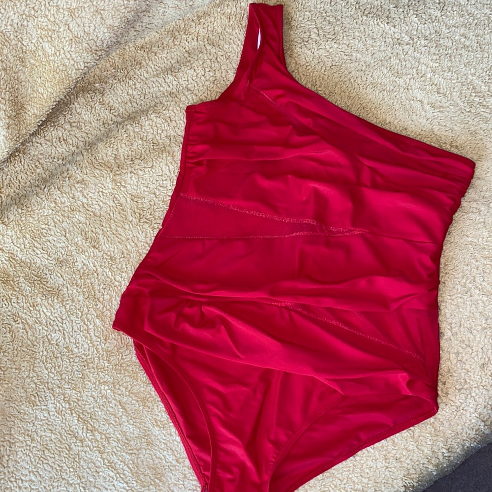 One piece woman’s Red,  one shoulder swimsuit,  size XL